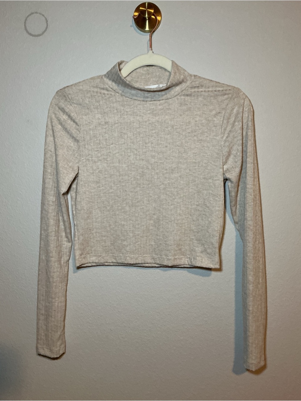 Women's Cream Mock Neck Long Sleeve Crop Top